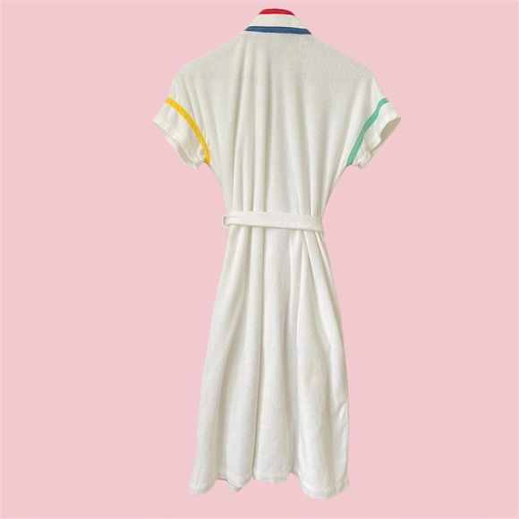 Vintage 70s Terry Cloth Pool Spa Retro Resort Wrap Robe White Rainbow Loungewear - Picture 5 of 13